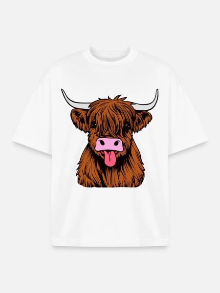 Taureau des Highlands - T-shirt unisexe boxy épais biologique Stanley/Stella - blanc