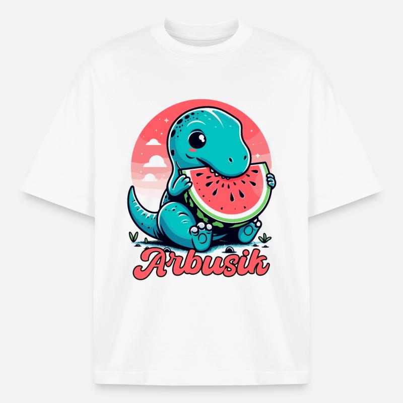 Mignon T-Rex Pastèque Arbusik Cadeau - T-shirt unisexe boxy épais biologique Stanley/Stella - blanc