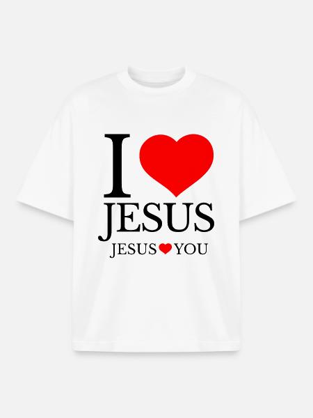 Jag älskar Jesus och Jesus älskar dig - Unisex boxy heavyweight ekologisk T-shirt Stanley/Stella - vit