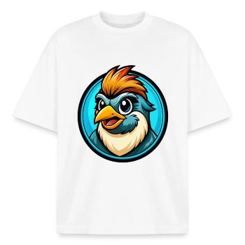Sparrow Colorful Kawaii Cartoon Character Clipart - Boxy Heavyweight Unisex Organic T-Shirt by Stanley/Stella - white - Front - AI Model Male 185 light (185cm) & AI Model Female 172 dark (172cm)