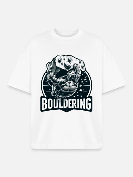 Bouldering Turtle Climbing Gift - Boxy Heavyweight Unisex Organic T-Shirt by Stanley/Stella - white