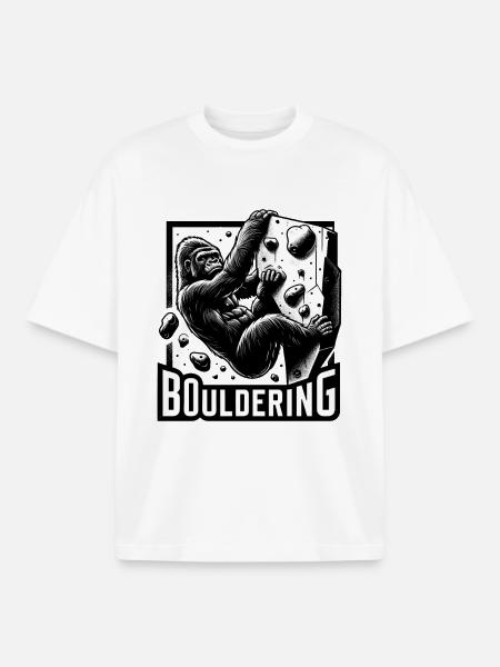 Bouldering Gorilla Silverback Gift - Boxy Heavyweight Unisex Organic T-Shirt by Stanley/Stella - white