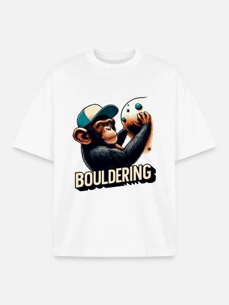 Bouldering Chimpanzee Climbing Gift - Boxy Heavyweight Unisex Organic T-Shirt by Stanley/Stella - white