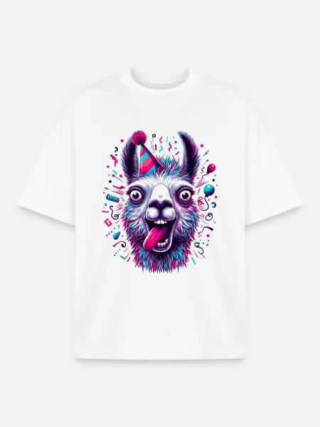 Party Llama Celebrate Gift - Boxy Heavyweight Unisex Organic T-Shirt by Stanley/Stella - white