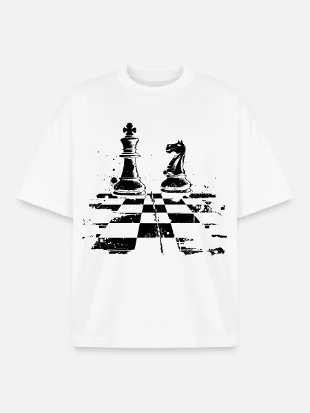 Chess Checkers and King Drawing - Boxy Heavyweight Unisex Organic T-Shirt by Stanley/Stella - white