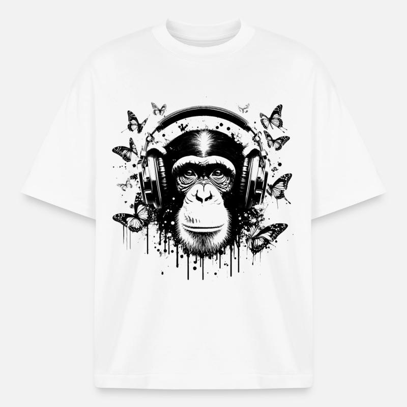 GROOVIN' MONKEY MIT KOPFHÖRERN - Boxy Heavyweight Unisex Organic T-Shirt von Stanley/Stella - Weiß