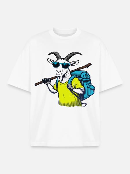 Mountain goat with backpack - Boxy Heavyweight Unisex Organic T-Shirt by Stanley/Stella - white