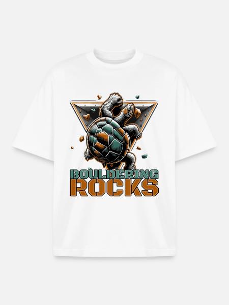 Bouldering Rocks Turtle Climbing Gift - Boxy Heavyweight Unisex Organic T-Shirt by Stanley/Stella - white