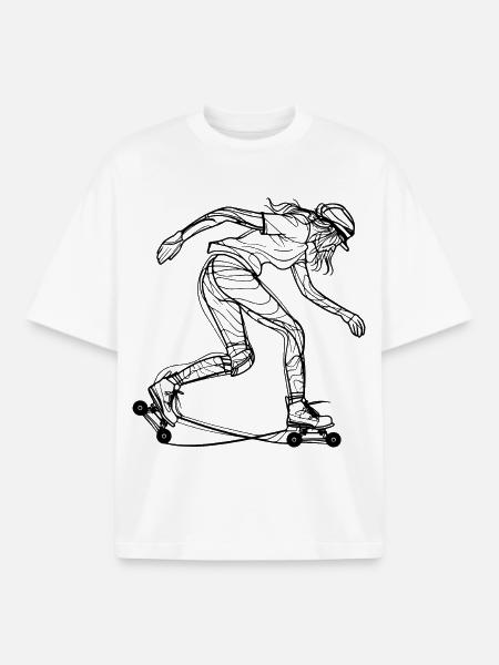 Roller skater Drawing - Boxy Heavyweight Unisex Organic T-Shirt by Stanley/Stella - white