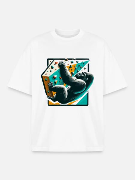 Bouldering Gorilla Gift - Boxy Heavyweight Unisex Organic T-Shirt by Stanley/Stella - white