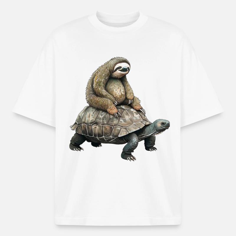 Faultier auf Schildkröte - Boxy Heavyweight Unisex Organic T-Shirt von Stanley/Stella - Weiß