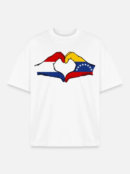 Holland Venezuela Flag Hands Heart Shape - Boxy Heavyweight Unisex Organic T-Shirt by Stanley/Stella - white