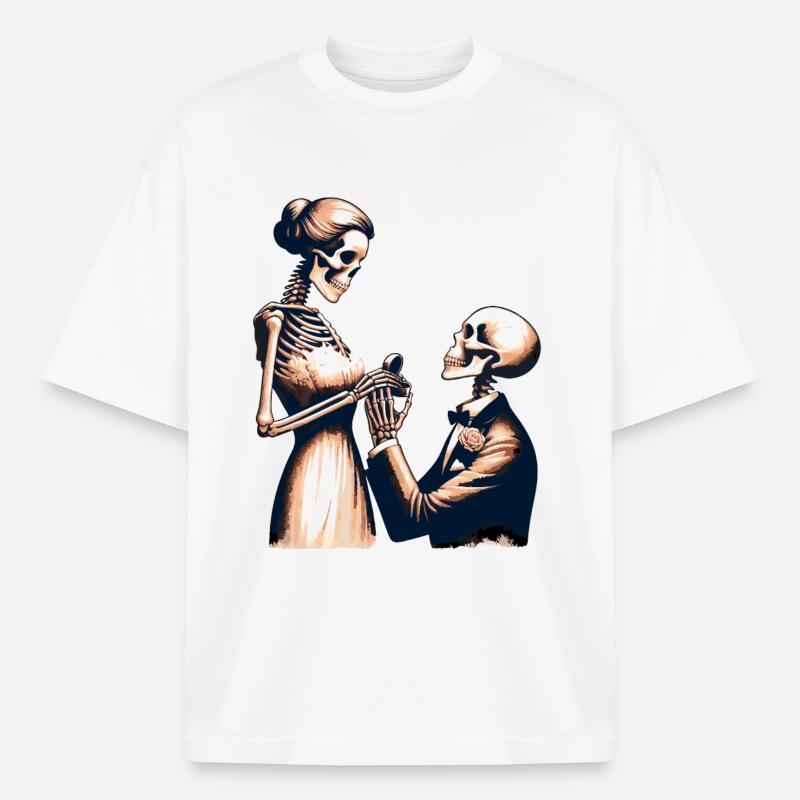 Conception de parodie de squelette de mariage - T-shirt unisexe boxy épais biologique Stanley/Stella - blanc