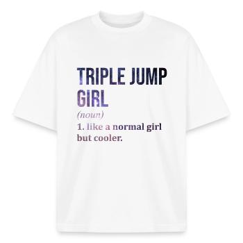 triple saut - T-shirt unisexe boxy épais biologique Stanley/Stella - blanc - Devant - AI Model Male 185 light (185cm) & AI Model Female 172 dark (172cm)