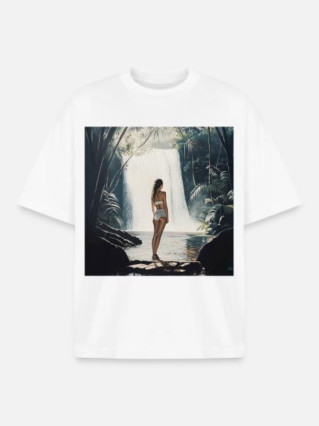 Reizende Frau am Wasserfall - Boxy Heavyweight Unisex Organic T-Shirt von Stanley/Stella - Weiß