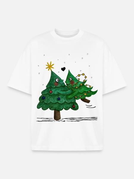 Cute Christmas Trees - Boxy Heavyweight Unisex Organic T-Shirt by Stanley/Stella - white