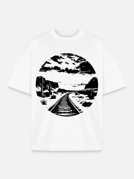 Railway Graphic - Boxy Heavyweight Unisex Organic T-Shirt by Stanley/Stella - white