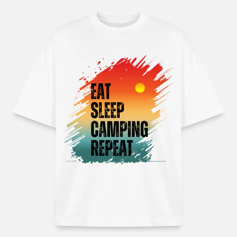 MANGER DORMIR CAMPING RÉPÉTER - T-shirt unisexe boxy épais biologique Stanley/Stella - blanc