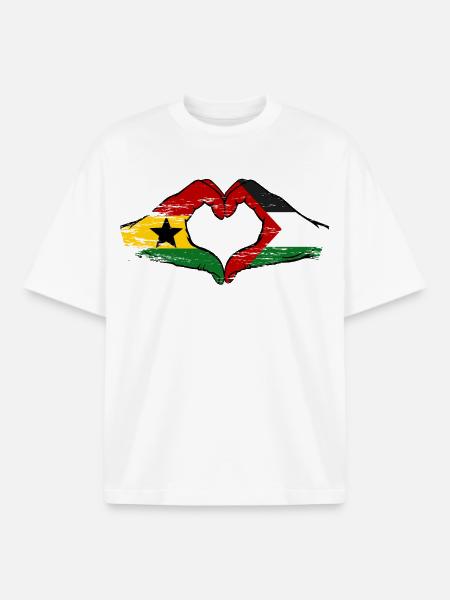 Ghana Palestine Flag Hands Heart Shape Used - Boxy Heavyweight Unisex Organic T-Shirt by Stanley/Stella - white
