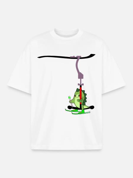 SKI LIFT KIDS SKIING DINOSAUR - Boxy Heavyweight Unisex Organic T-Shirt by Stanley/Stella - white