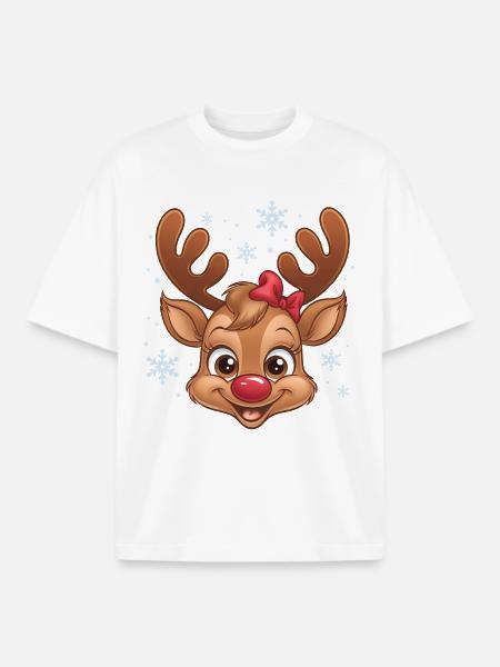 Süßes Rentier-Mädchen mit Schneeflocken - Boxy Heavyweight Unisex Organic T-Shirt von Stanley/Stella - Weiß