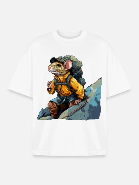 Rat Mountaineer / Hiking Rat - Boxy Heavyweight Unisex Organic T-Shirt by Stanley/Stella - white