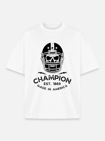 Champion Skull Football Design - Boxy Heavyweight Unisex Organic T-Shirt by Stanley/Stella - white