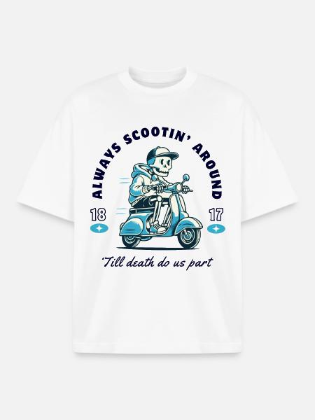 Skeleton on scooter design - Boxy Heavyweight Unisex Organic T-Shirt by Stanley/Stella - white