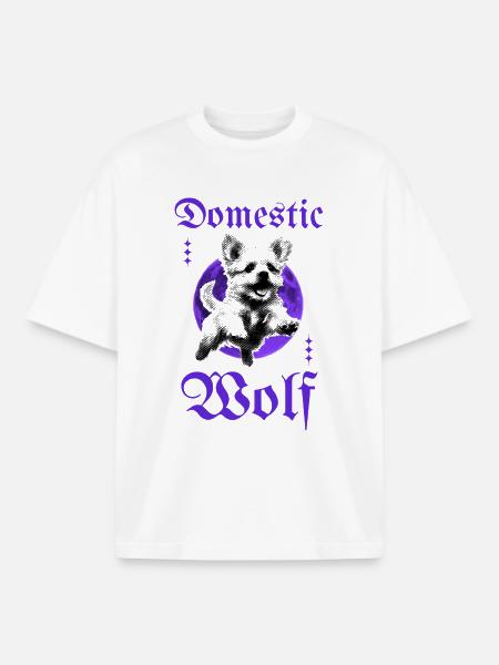 Domestic Wolf – Gothic Dog with Moon - Boxy Heavyweight Unisex Organic T-Shirt by Stanley/Stella - white