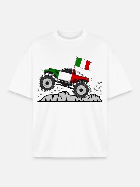 Italy Flag Monster Truck - Boxy Heavyweight Unisex Organic T-Shirt by Stanley/Stella - white