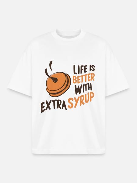 Life is Better with Extra Syrup - Boxy Heavyweight Unisex Organic T-Shirt by Stanley/Stella - white