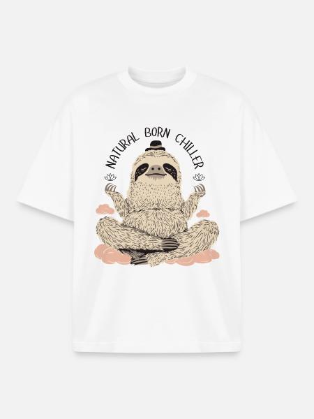 Meditating Sloth – Chill and Relax - Boxy Heavyweight Unisex Organic T-Shirt by Stanley/Stella - white