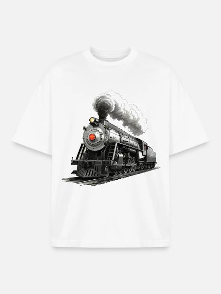 Nostalgische Dampflok - Eisenbahn Illustration - Boxy Heavyweight Unisex Organic T-Shirt von Stanley/Stella - Weiß
