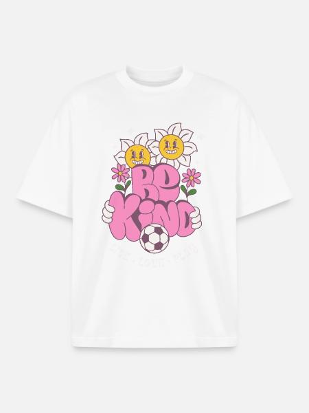 Be Kind – Fußball & Blumen Retro Look - Boxy Heavyweight Unisex Organic T-Shirt von Stanley/Stella - Weiß