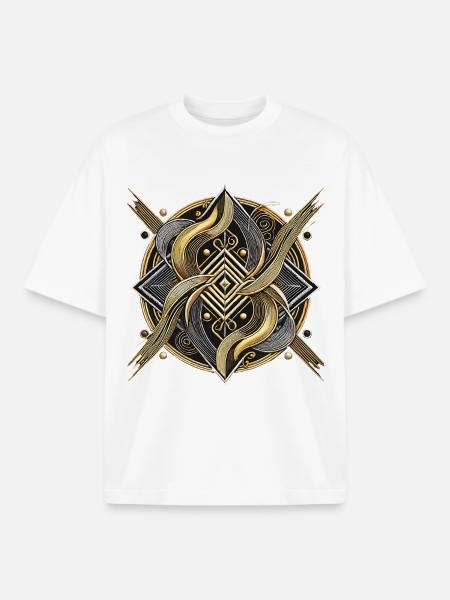 Mystical Golden Serpent Geometric Design - Boxy Heavyweight Unisex Organic T-Shirt by Stanley/Stella - white