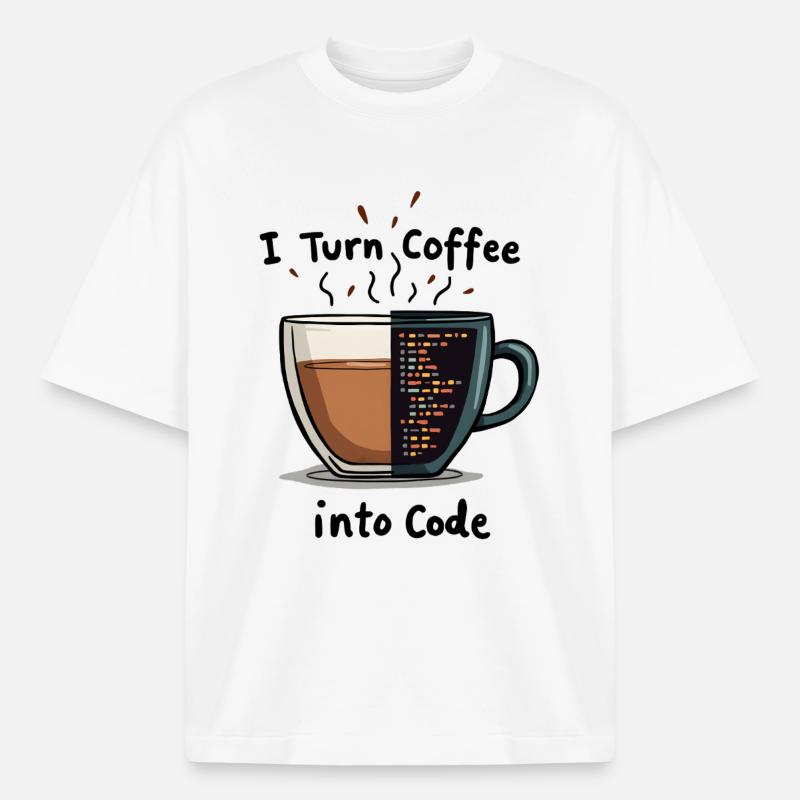 Coffee into Code - Boxy Heavyweight Unisex Organic T-Shirt by Stanley/Stella - white