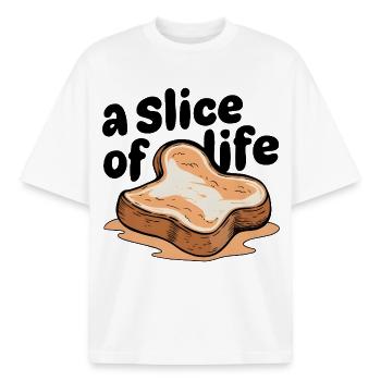Slice of Life - Boxy Heavyweight Unisex Organic T-Shirt von Stanley/Stella - Weiß - Vorne - AI Model Male 185 light (185cm) & AI Model Female 172 dark (172cm)