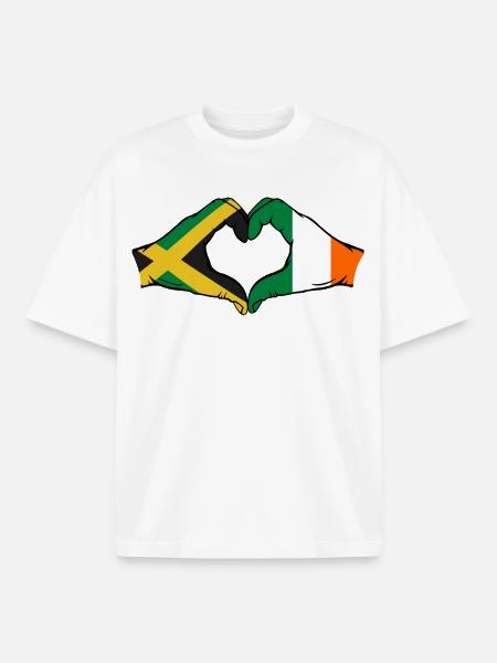Jamaica Ireland Hands Heart Shape - Boxy Heavyweight Unisex Organic T-Shirt by Stanley/Stella - white