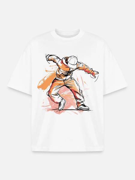 Breakdancer Drawing - Boxy Heavyweight Unisex Organic T-Shirt by Stanley/Stella - white