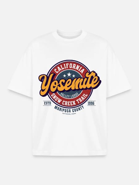 Yosemite Valley Lodge Badge Design - T-shirt unisexe boxy épais biologique Stanley/Stella - blanc