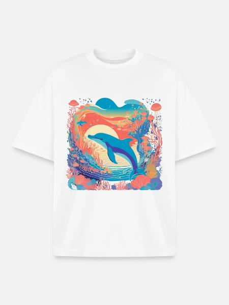 Underwater Rainbow Dolphin - Boxy Heavyweight Unisex Organic T-Shirt by Stanley/Stella - white