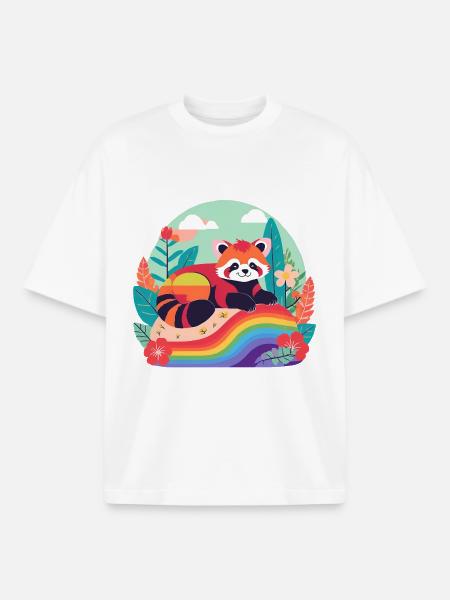 Rainbow Panda at Rest - Boxy Heavyweight Unisex Organic T-Shirt by Stanley/Stella - white