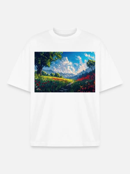 Nature Landscape Illustration Poster - Boxy Heavyweight Unisex Organic T-Shirt by Stanley/Stella - white