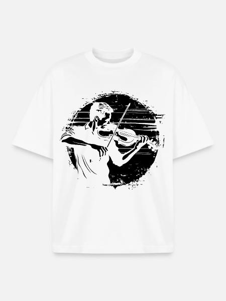 Dessin de violoniste - T-shirt unisexe boxy épais biologique Stanley/Stella - blanc