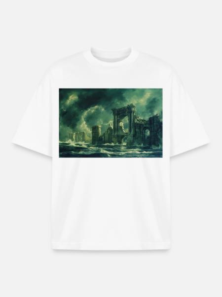 Ruinierte Landschaft Illustration Poster - Boxy Heavyweight Unisex Organic T-Shirt von Stanley/Stella - Weiß