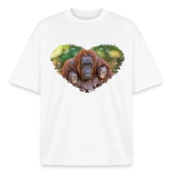 Maman orang-outan veillant sur deux bébés - T-shirt unisexe boxy épais biologique Stanley/Stella - blanc - Devant - AI Model Male 185 light (185cm) & AI Model Female 172 dark (172cm)