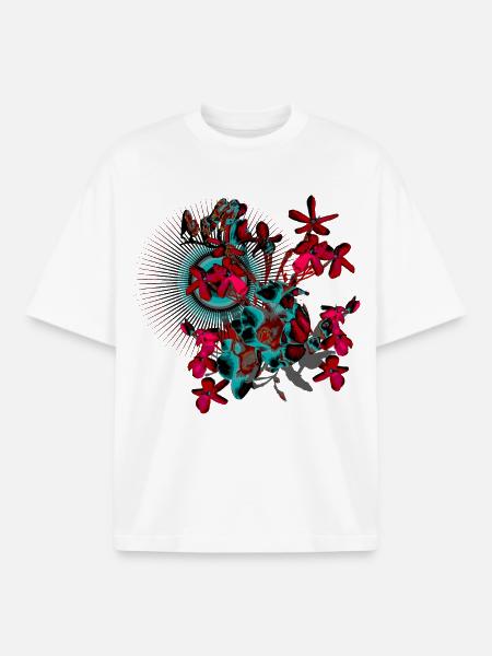 Spring Flowers Red Spring Pattern - Boxy Heavyweight Unisex Organic T-Shirt by Stanley/Stella - white