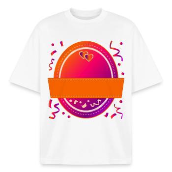 NAMENSSCHILD SELBST GESTALTEN - Boxy Heavyweight Unisex Organic T-Shirt von Stanley/Stella - Weiß - Vorne - AI Model Male 185 light (185cm) & AI Model Female 172 dark (172cm)