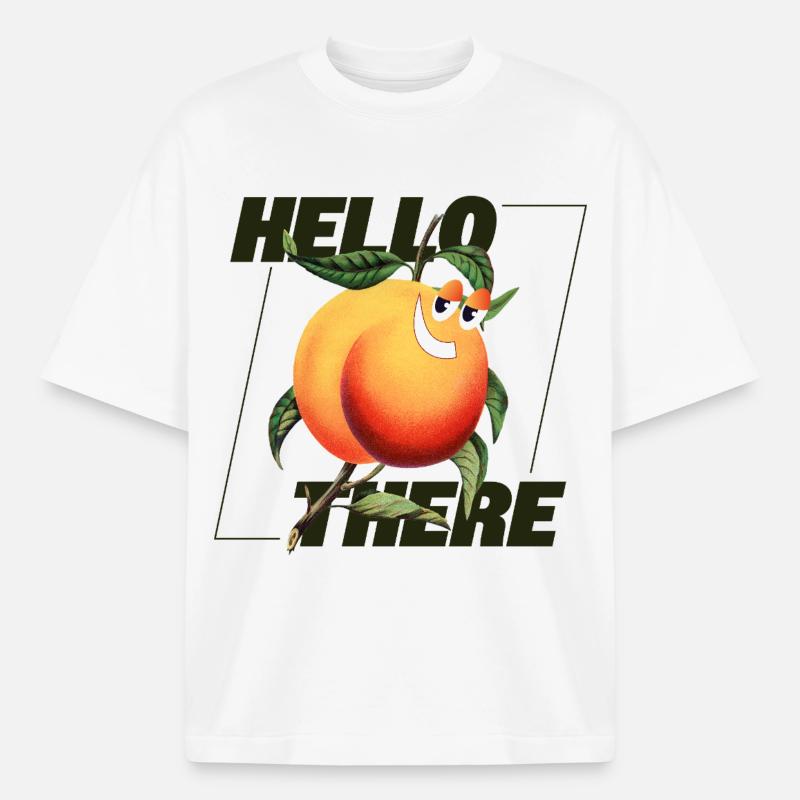Peach Retro – Déclaration Hello There - T-shirt unisexe épais coupe boxy Stanley/Stella - blanc