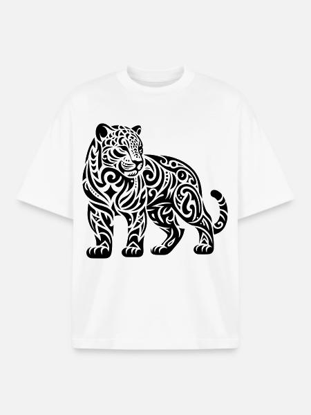 Jaguar tribal - T-shirt unisexe boxy épais biologique Stanley/Stella - blanc